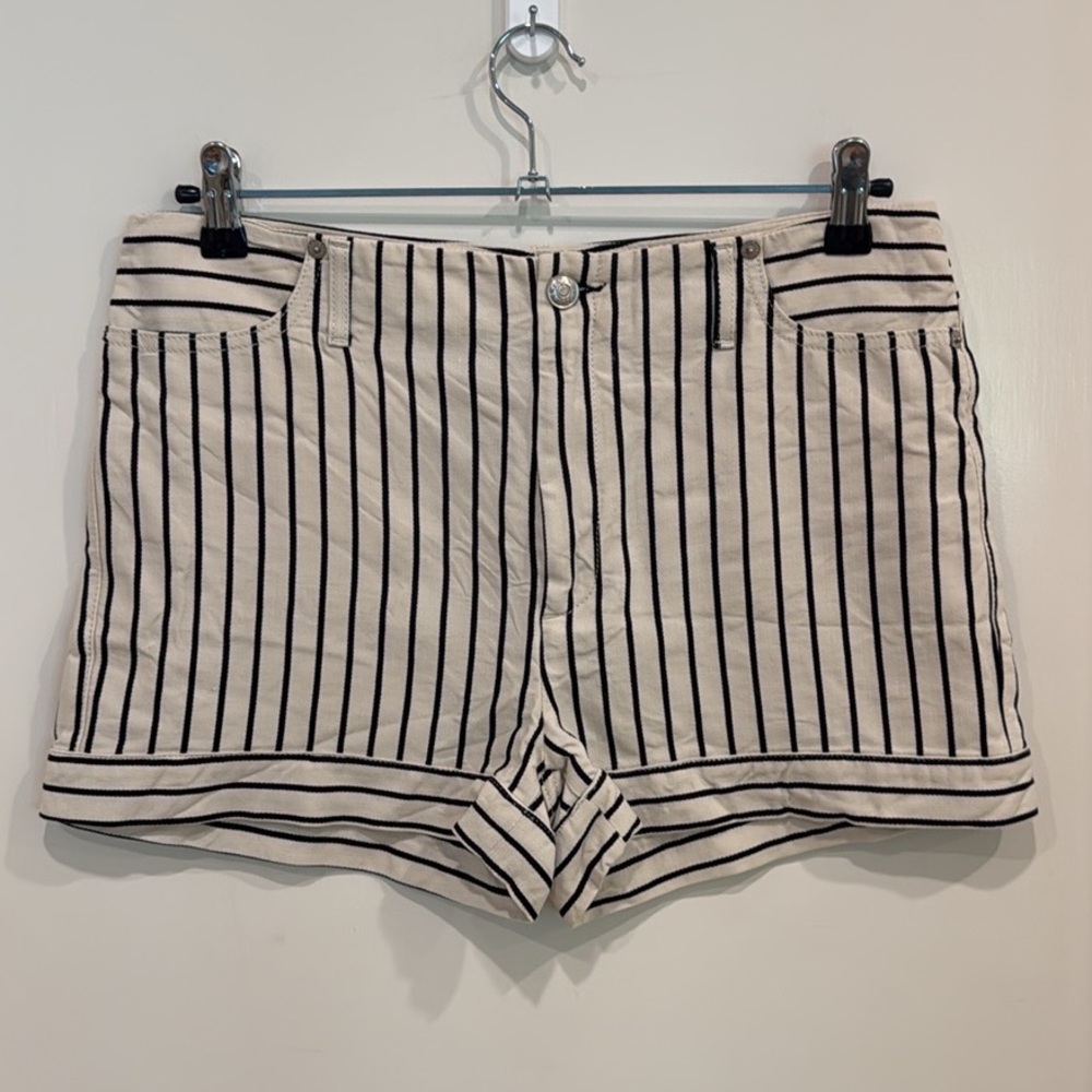 SEE BY CHLOE Cotton Stripe High-Rise Short in Ecru & Jet Black Stripe sz 8 / 44